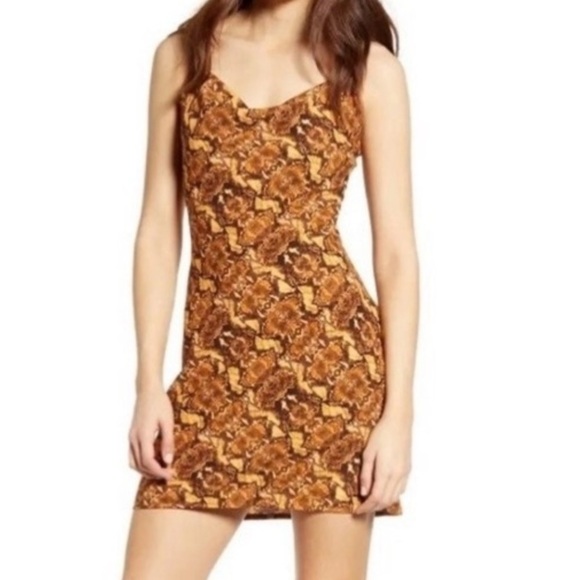 J.O.A. Dresses & Skirts - Revolve J.O.A Python Print Cowl Neck Mini Dress brown spaghetti strap S